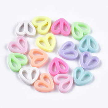 Opaque Acrylic Beads, Heart, Mixed Color, 15x16x3.5~4mm, Hole: 1.8mm
