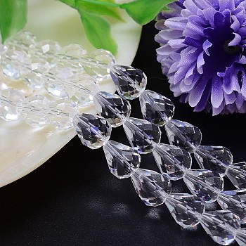 Faceted Teardrop Imitation Austrian Crystal Bead Strands, Grade AAA, Clear, 10x8mm, Hole: 0.9~1mm, about 40pcs/strand, 15.7 inch