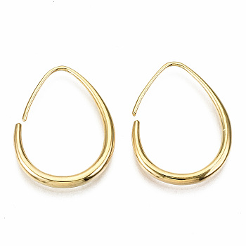 Brass Dangle Earrings, Nickel Free, Teardrop, Real 18K Gold Plated, 25x19x2mm, Pin: 0.7mm