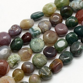 Natural Indian Agate Nuggets Bead Strands, Tumbled Stone, Indian Agate, 8~12x8~12mm, Hole: 1mm, about 39~41pcs/strand, 16.14 inch