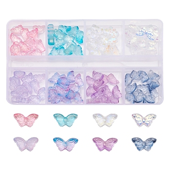 80Pcs 8 Style Electroplate Transparent Glass Beads, Butterfly, Mixed Color, 14.5x8x3.5mm, Hole: 0.8mm, 10pcs/style
