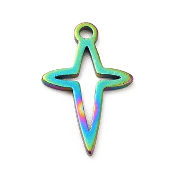 Ion Plating(IP) 201 Stainless Steel Pendants, Star Charms, Rainbow Color, 14.5x9x1mm, Hole: 1.2mm