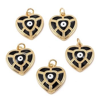 Brass Enamel Pendants, Long-Lasting Plated, Heart with Eye, Real 18K Gold Plated, 19x17x5mm, Hole: 3.4mm