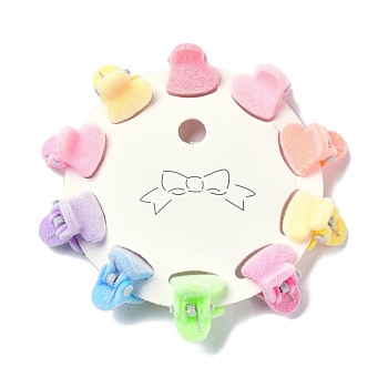 Kids Hair Accessories, Flocky Plastic Claw Hair Clips, with Iron Spring, Heart, Mixed Color, 13x13x16mm, 10pcs/set