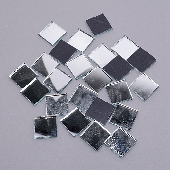 Glass Cabochons, Mosaic Base, for Home Decoration or DIY Crafts, Square, Silver, 23x23x3.5mm, about 315pcs/1500g
