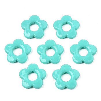 Opaque Acrylic Bead Frames, Flower, Dark Turquoise, 19x20x3.5mm, Hole: 1.6mm, Inner Diameter: 6.5mm, about 632pcs/500g