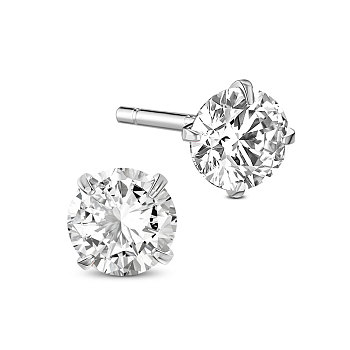 SHEGRACE Rhodium Plated 925 Sterling Silver Four Pronged Ear Studs, with AAA Cubic Zirconia, Clear, 6mm