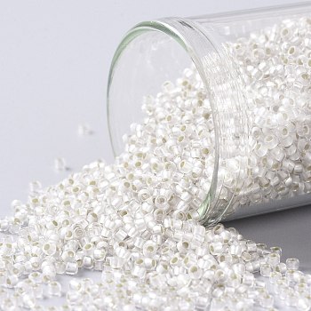 TOHO Round Seed Beads, Japanese Seed Beads, (21F) Silver-Lined Translucent Frosted Crystal Clear, 15/0, 1.5mm, Hole: 0.7mm, about 15000pcs/50g
