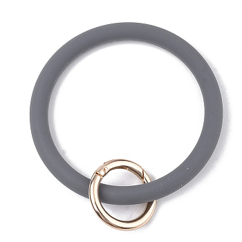 Silicone Bangle Keychains, with Alloy Spring Gate Rings, Light Gold, Gray, 115mm
