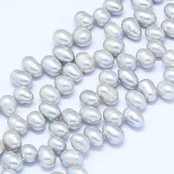 Natural Cultured Freshwater Pearl Beads Strands, Potato, Light Steel Blue, 7~10x6~7mm, Hole: 0.8mm, about 65pcs/strand, 13.7 inch(35cm)