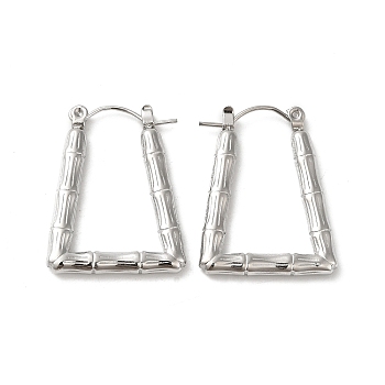 304 Stainless Hoop Earrings for Women, Trapezoid, Stainless Steel Color, 26.5x20.5x3mm