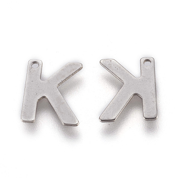 304 Stainless Steel Charms, Letter, Letter.K, 11x9x0.6mm, Hole: 1mm