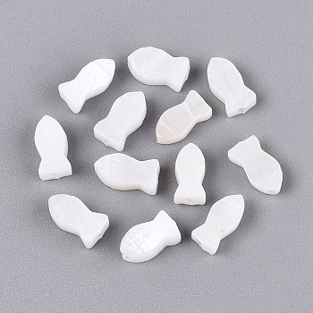 Freshwater Shell Beads, Fish, White, 8x4~4.5x2~3mm, Hole: 0.8~0.9mm
