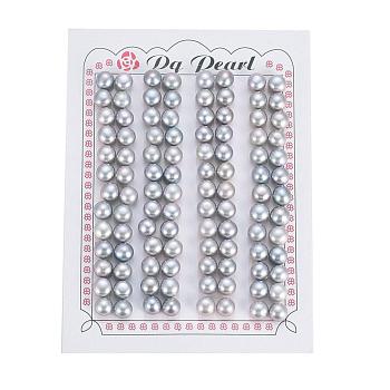 Natural Cultured Freshwater Pearl Beads, Half Drilled, Rondelle, Dyed, Light Grey, 6.5~7x5.5mm, Hole: 0.8mm, about 104pcs/board
