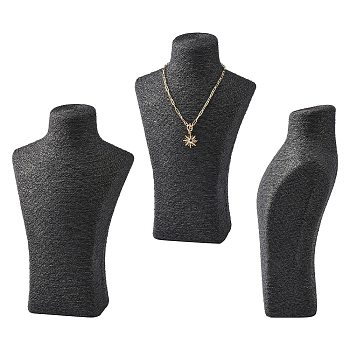Stereoscopic Necklace Bust Displays, PU Mannequin Jewelry Displays, Covered by Rattan, Black, 350x230x80mm