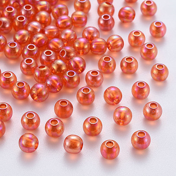 Transparent Acrylic Beads, AB Color Plated, Round, Dark Orange, 6x5mm, Hole: 1.8mm, about 4400pcs/500g