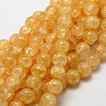 Crackle Glass Round Beads Strands, Goldenrod, 8mm, Hole: 1mm, about 48pcs/strand, 15.7 inch

