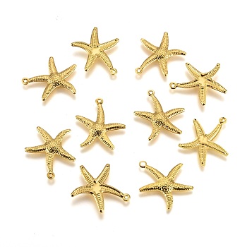 Starfish/Sea Stars Brass Pendants, Golden, 23x20.5x2mm, Hole: 1mm