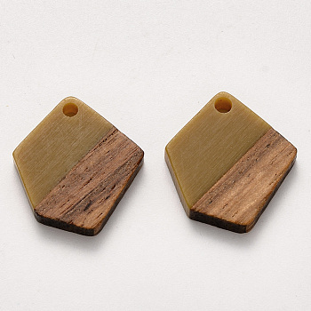 Resin & Walnut Wood Pendants, Waxed, Polygon, Dark Goldenrod, 20.5x18.5x3~4mm, Hole: 2mm
