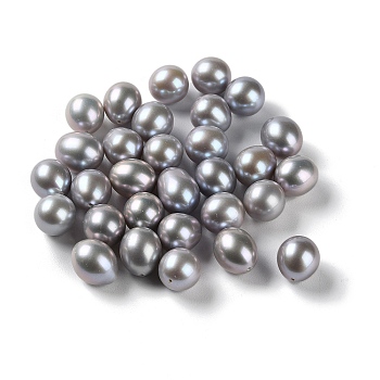 Dyed Natural Cultured Freshwater Pearl Beads, Half Drilled, Rice, Dark Gray, 10.5~14x10~10.5mm, Hole: 0.9mm
