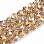 Electroplate Transparent Glass Beads Strands, AB Color Plated, Faceted, Round, Goldenrod, 6x5.5x5.5mm, Hole: 1mm, about 98~100pcs/strand, 21.26~22.44 inch(54~57cm)(EGLA-T019-06A)
