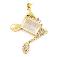 Rack Plating Brass Micro Pave Clear Cubic Zirconia Pendants, with Glass, Long-Lasting Plated, Cadmium Free & Lead Free, Real 18K Gold Plated, Musical Note Charms, Clear, 37x30.5x7mm, Hole: 4x3.5mm(ZIRC-L100-157G-01)