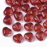 Transparent Spray Painted Glass Beads, Heart, FireBrick, 6x6x4mm, Hole: 0.9mm(X-GLAA-N035-02-E01)