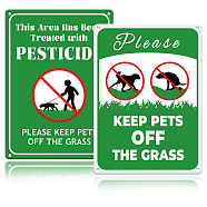 Globleland 2Pcs 2 Style Aluminum Warning Signs, Vertical, Rectangle with Word Please Keep Pets Off The Grass, Dog Pattern, 250x180x0.8mm, 1pc/style(DIY-GL0003-64B)