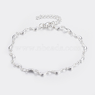 Trendy 304 Stainless Steel Link Chain Bracelets, with Lobster Claw Clasps, Banana, Silver Color Plated, 7-1/2 inch(190mm), 4mm(BJEW-I243-31S)