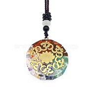 Orgonite Chakra Natural & Synthetic Mixed Stone Pendant Necklaces, Nylon Thread Necklace for Women, Flat Round, Flower, 25.59 inch(65cm)(PZ4674-13)