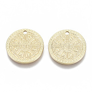 Brass Pendants, Nickel Free, Buddhist, Flat Round, Golden, 17x1mm, Hole: 1.6mm(KK-N232-60-NF)