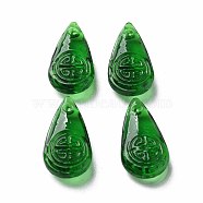 Transparent Handmade Bumpy Lampwork Beads, Teardrop, Green, 23x11.5x6mm, Hole: 1.5mm(LAMP-T017-13E)