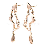 Brass Twist Oval Dangle Stud Earrings for Women, Cadmium Free & Nickel Free & Lead Free, Real 18K Gold Plated, 41x13mm, Pin: 0.7mm(EJEW-N012-46)