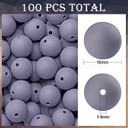 100Pcs Silicone Beads Round Rubber Bead 15MM Loose Spacer Beads for DIY Supplies Jewelry Keychain Making, Gray, 15mm(JX458A)