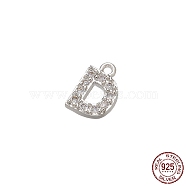 Real Platinum Plated Rhodium Plated 925 Sterling Silver Micro Pave Clear Cubic Zirconia Charms, Initial Letter, Letter D, 8x5.5x1.5mm, Hole: 0.9mm(STER-P054-10P-D)