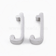 304 Stainless Steel Pendants, Stainless Steel Color, Letter, Letter.J, 13x6x3mm, Hole: 1.8mm(STAS-T041-10-J)