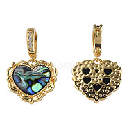Synthetic Abalone Shell/Paua Shell Pendants, with Real 18K Gold Plated Brass Findings and Cubic Zirconia, Nickel Free, Heart, Colorful, 32mm, Hole: 6.5mm(KK-N233-250)