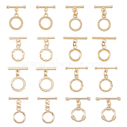 16Pcs 8 Styles Rack Plating Brass Toggle Clasps, Long-Lasting Plated, Mixed Shapes Ring, Light Gold, Ring: 13.5~16.5x10~13x1.5~3mm,  Hole: 1.4~2.4mm, Bar: 14.5~24x4.5~6x1.2~3mm,  Hole: 1.4~2.4mm, 2pcs/style(KK-AR0002-58)