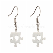 Brass Best Friend Dangle Earrings for Friendship Gifts, Puzzle Piece, Platinum, 33.5mm, Pin: 0.6mm(EJEW-JE04545-01)