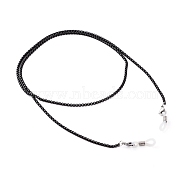 Eyeglasses Chain Sets, Neck Strap for Eyeglasses, with Spray Painted Brass Box Chains, 304 Stainless Steel Lobster Claw Clasps and Rubber Loop Ends, Black, 28.54 inch(72.5cm)(AJEW-EH00358-01)