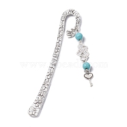 Mother's Day Key & Infinity Love Heart Pendant Bookmark with Synthetic Imperial Jasper, Flower Pattern Tibetan Style Alloy Hook Bookmarks, 124x21x3mm, Pendant: 70x8.5x8.5mm(AJEW-JK00259-06)