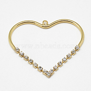 Brass Pendants, with Cubic Zirconia, Heart, Clear, Real 18K Gold Plated, 32.5x37.5x1.5mm, Hole: 1.5mm(KK-S347-004)