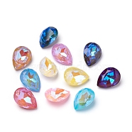 Glass Rhinestone Cabochons, Mocha Fluorescent Style,  Pointed Back, Faceted, Teardrop, Mixed Color, 18x13x7mm(RGLA-L024-E03-MI)