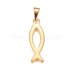 304 Stainless Steel Pendants, Ichthys/Jesus Fish, for Easter, Golden, 36.5x12x1.5mm, Hole: 9.5x4mm(STAS-I135-35G)