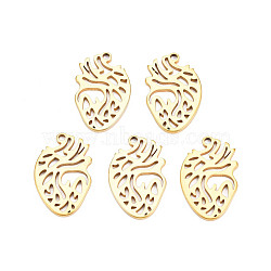 Ion Plating(IP) 201 Stainless Steel Pendants, Heart Shaped, Nickel Free, Real 18K Gold Plated, 25x16x1.5mm, Hole: 1.8mm(STAS-T063-179G)
