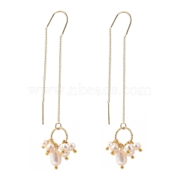 Brass Ear Threads, Stud Earring, with Natural Cultured Freshwater Pearl Beads, Golden, 79mm, Pin: 0.7mm(EJEW-JE04247)