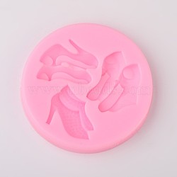 High-Heeled Shoes Design DIY Food Grade Silicone Molds, Fondant Molds, For DIY Cake Decoration, Chocolate, Candy, UV Resin & Epoxy Resin Jewelry Making, Random Single Color or Random Mixed Color, 77x10mm, Inner Size: 34~35x26~27mm(AJEW-L054-35)