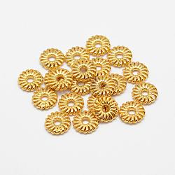 Brass Spacer Beads, Long-Lasting Plated, Real 18K Gold Plated, Flower, Golden, 9x1.5mm, Hole: 2mm(KK-F718-12G)