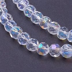 Faceted(32 Facets)(32 Facets) Electroplate Glass Beads Strands, AB Color, Round, Clear AB, 6mm, Hole: 1.2mm, about 88~91pcs/strand, 19.49 inch~20.08 inch(49.5~51cm)(X-EGLA-J042-6mm-AB03)