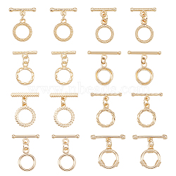 16Pcs 8 Styles Rack Plating Brass Toggle Clasps, Long-Lasting Plated, Mixed Shapes Ring, Light Gold, Ring: 13.5~16.5x10~13x1.5~3mm,  Hole: 1.4~2.4mm, Bar: 14.5~24x4.5~6x1.2~3mm,  Hole: 1.4~2.4mm, 2pcs/style(KK-AR0002-58)